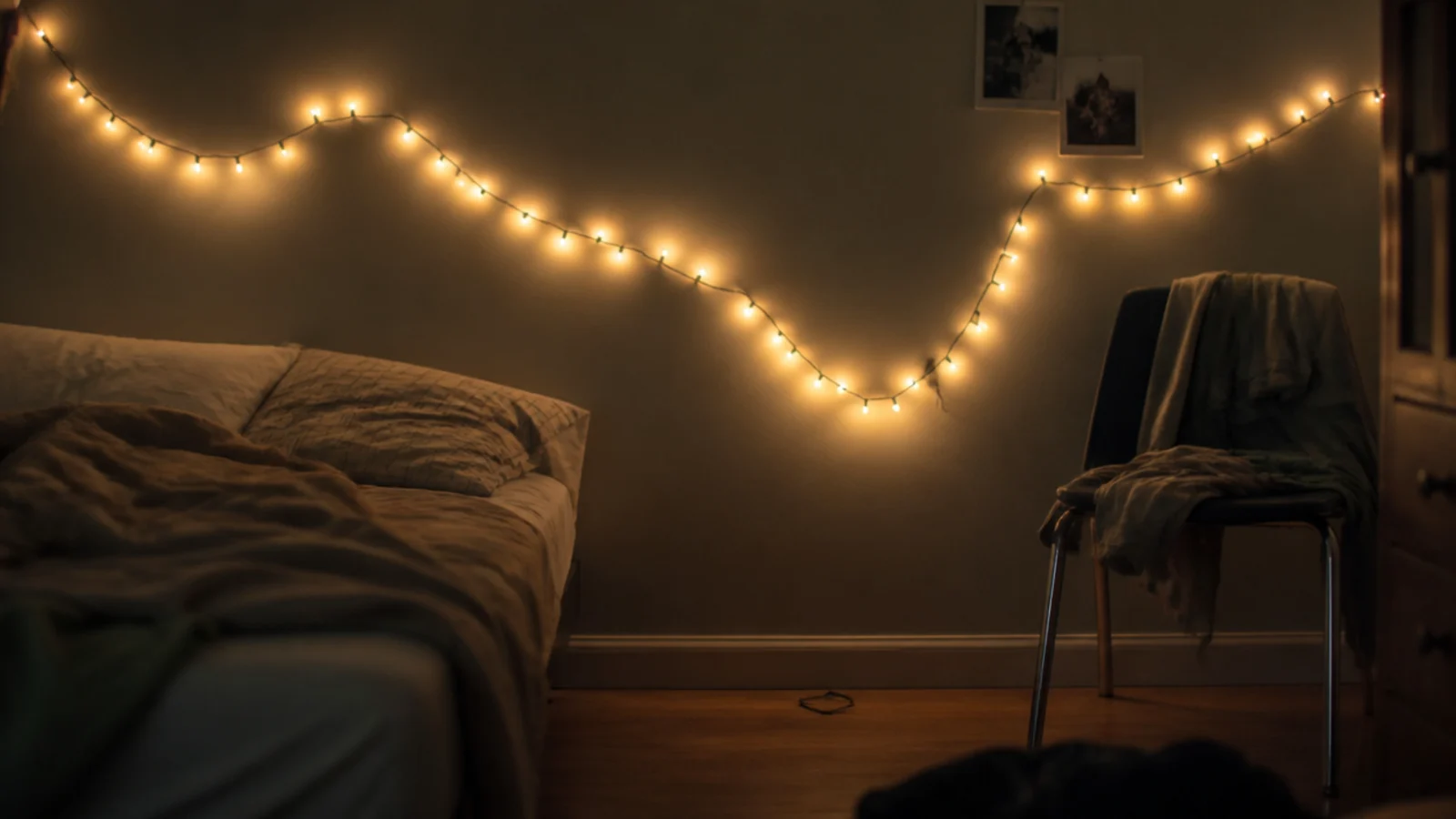 hanging fairy lights in bedroom gone wrong with a sagging wall run