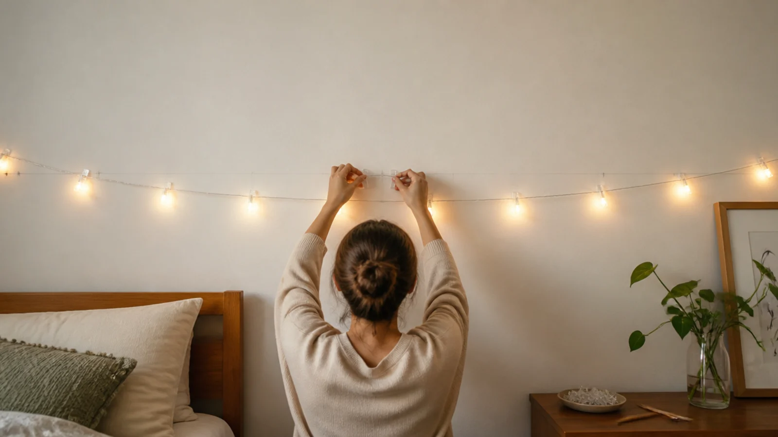 tall view of a bedroom light run being corrected after mistakes