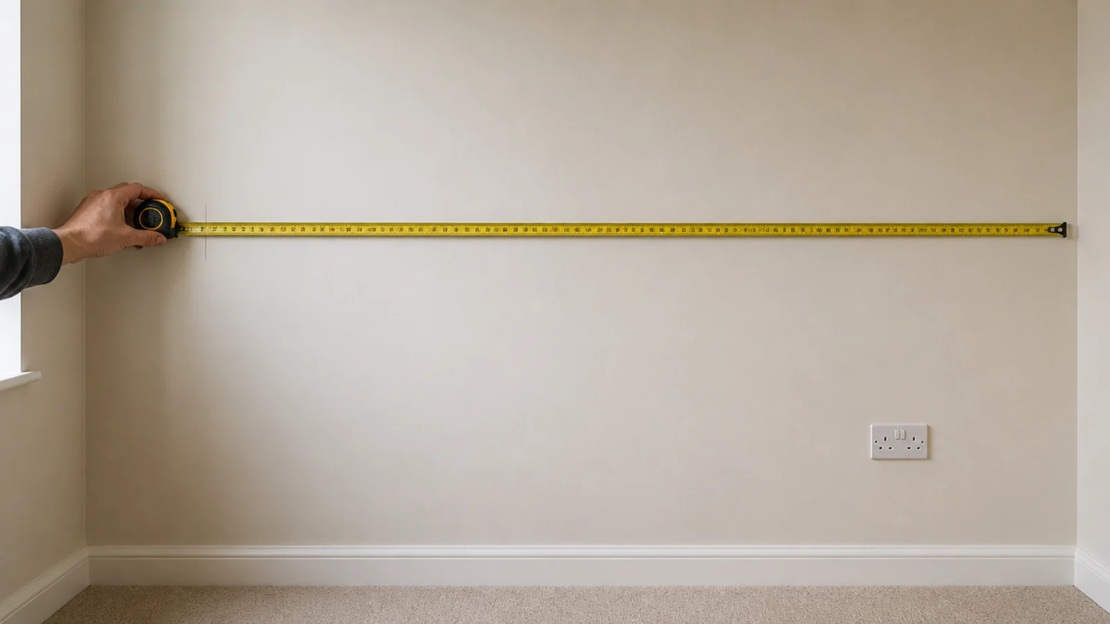 tape measure held along a planned light route across a wall
