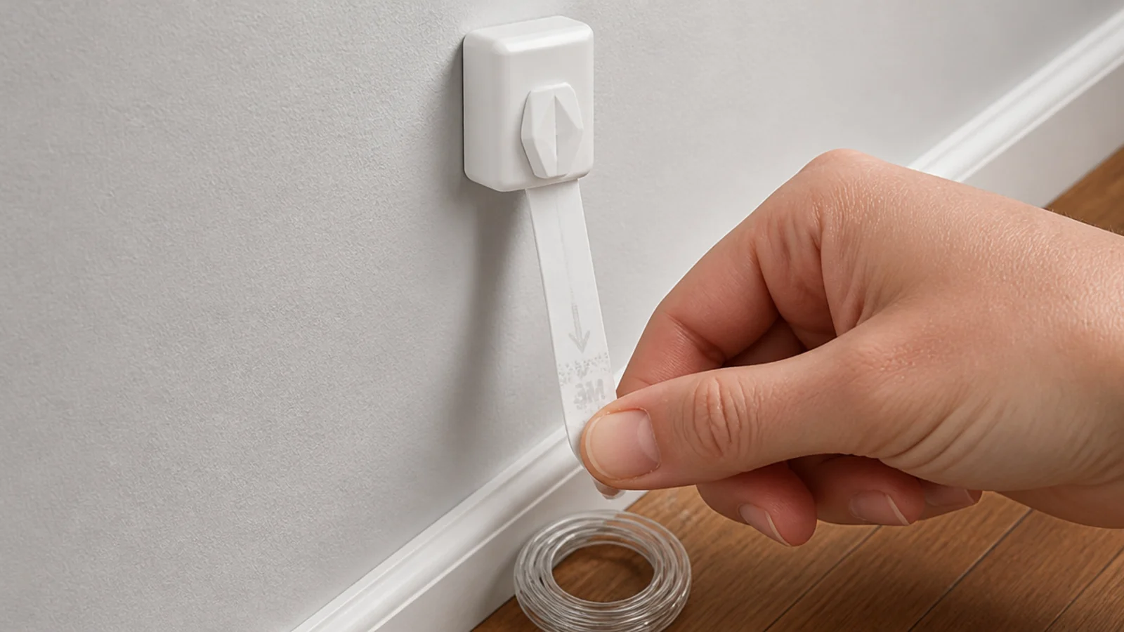 clip tab being stretched slowly downward against a painted wall