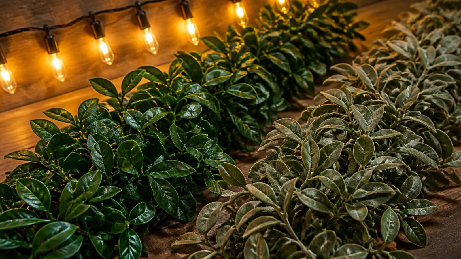 two garland shades compared under a warm amber light strand