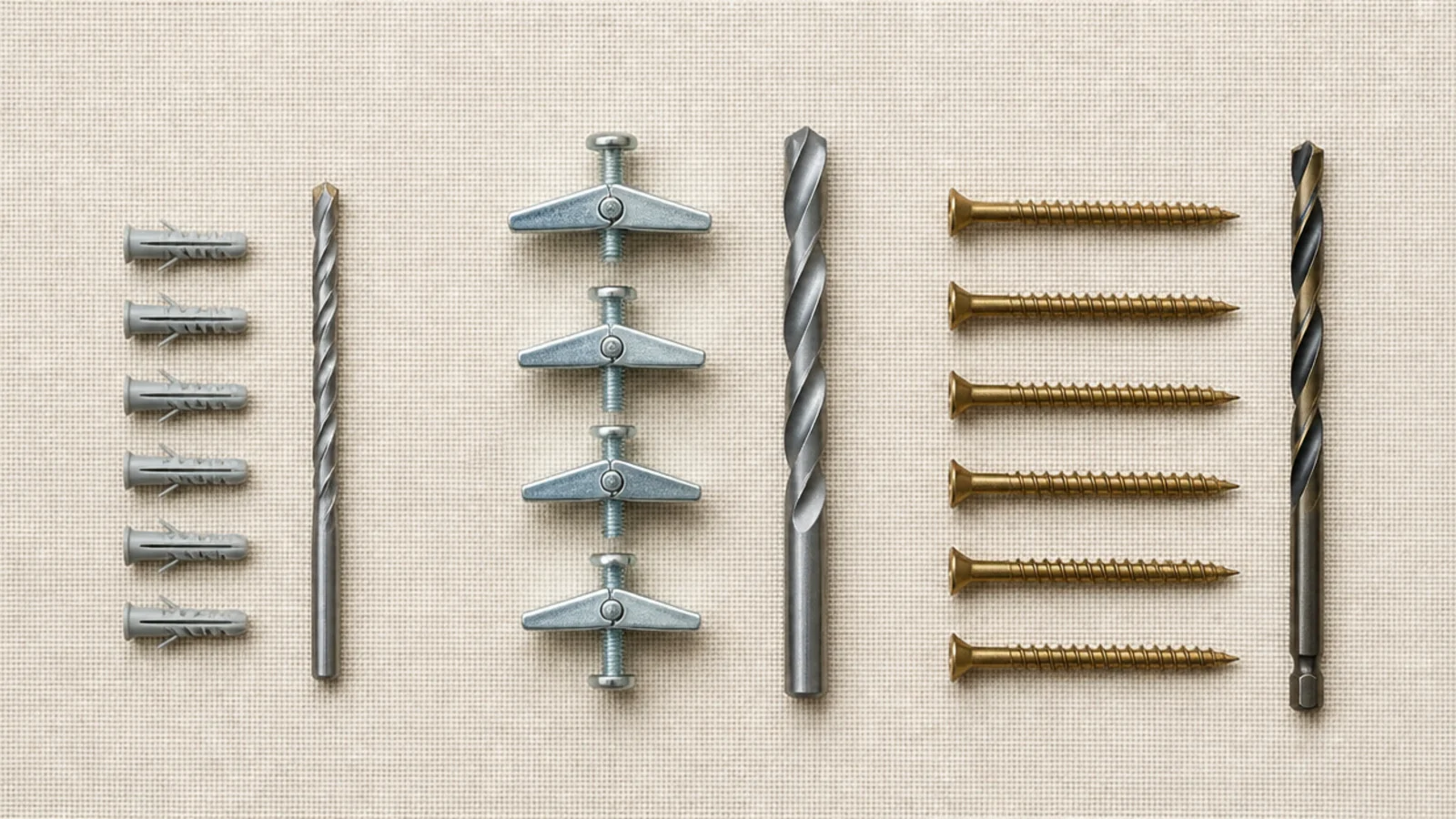 toggle bolts wood screws and plastic plugs compared on natural linen