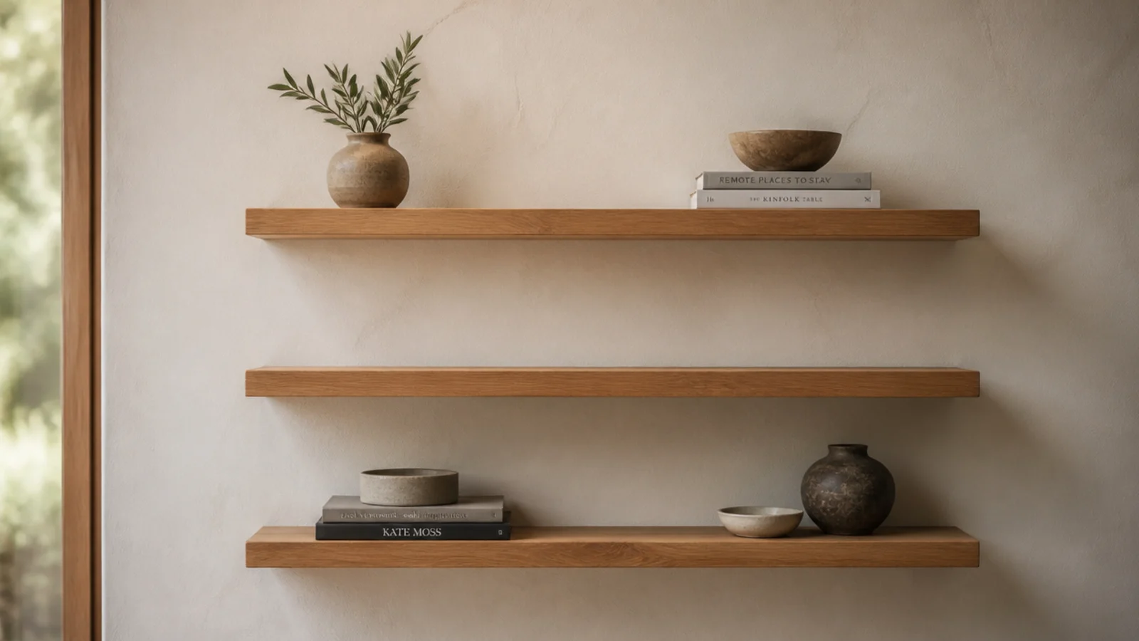 run of three shelves with the middle one deliberately left bare