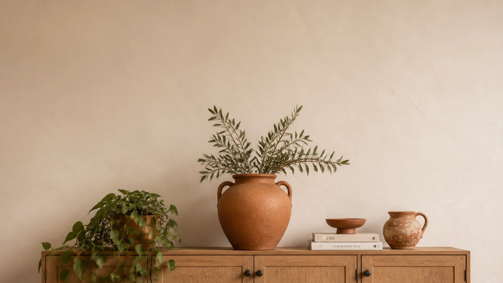 vertical floating shelves before and after image of a calm restyled wall