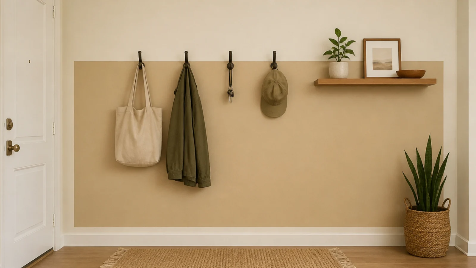 painted sand color block marking an entry area on an apartment wall