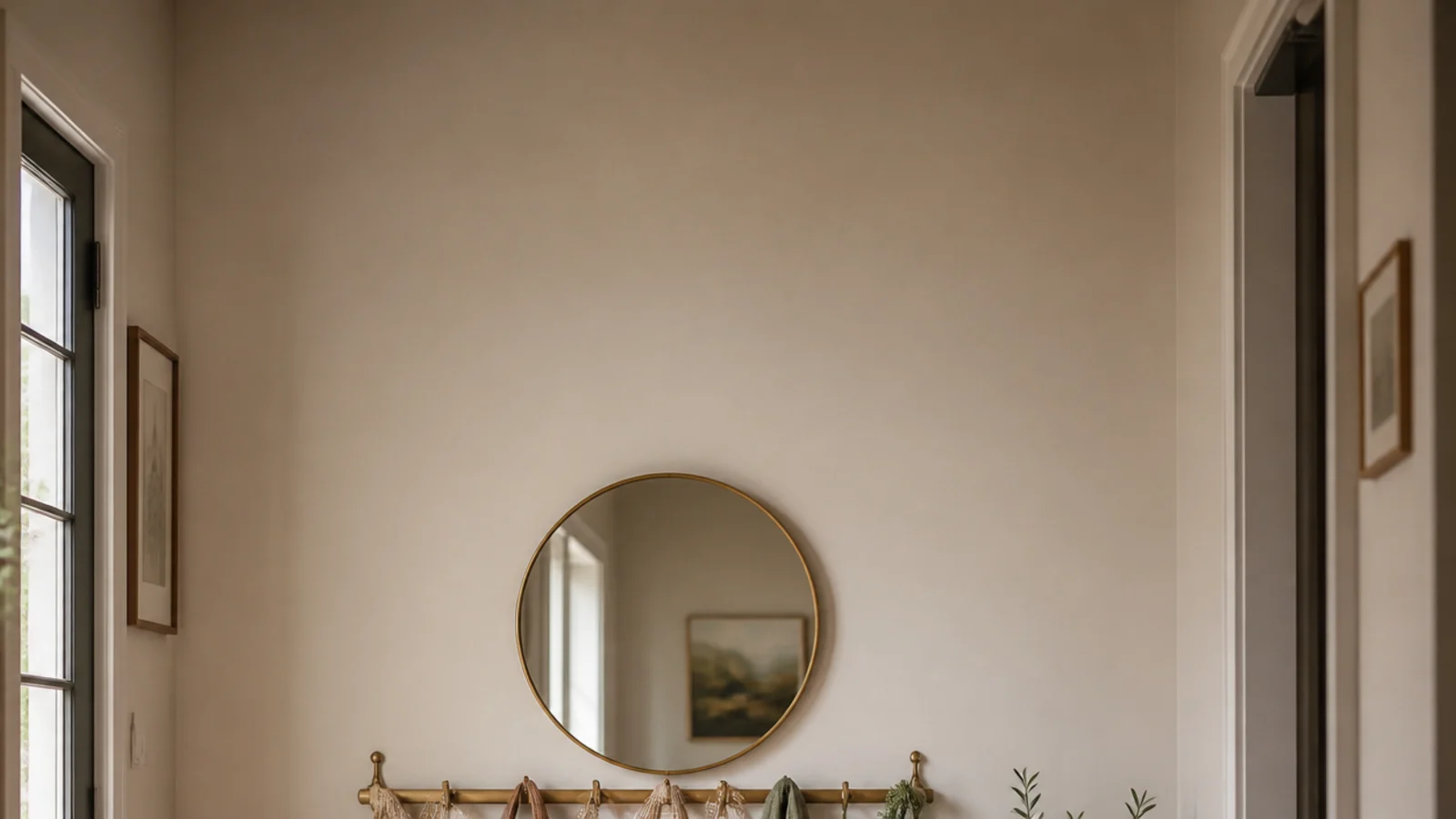 vertical entryway ideas image with hooks a bench a mirror and runner