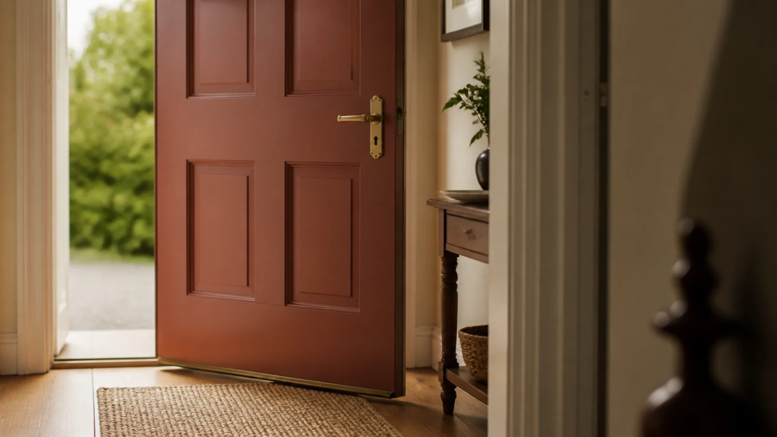 inside face of a front door repainted a deep muted clay shade