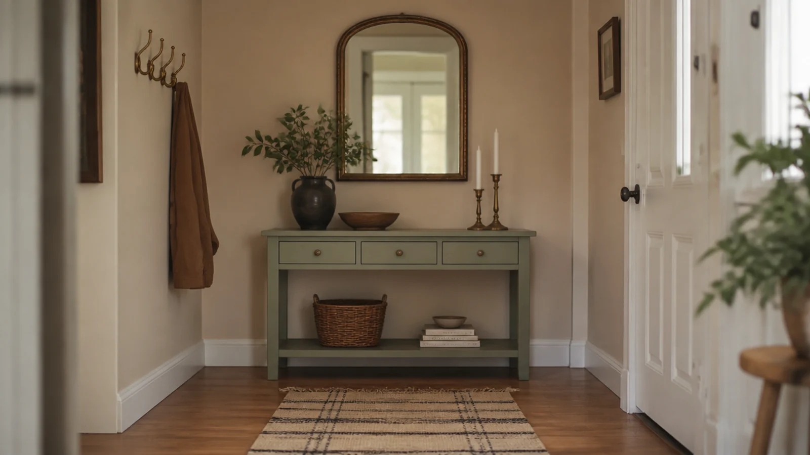 phone photograph of a tidy finished foyer taken at standing height