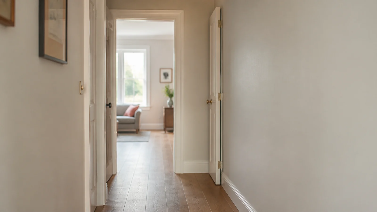 hallway door rehung to swing back against a clear wall