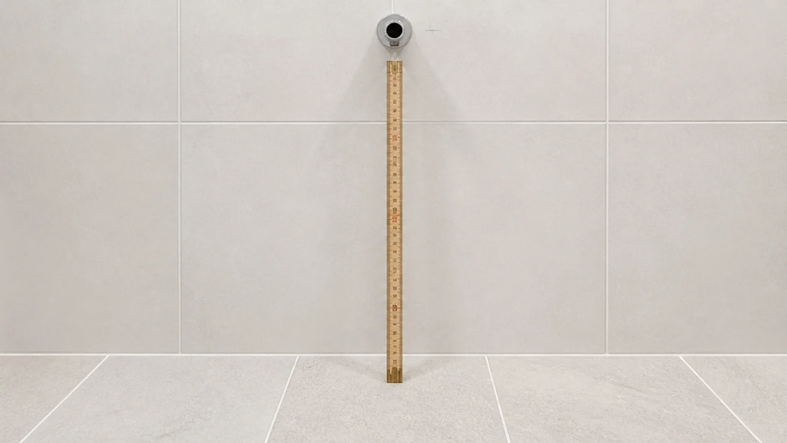folding rule measuring the clear height in a small bathroom