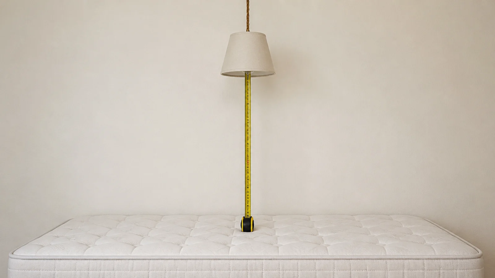 measuring tape running from a mattress top to a pendant base