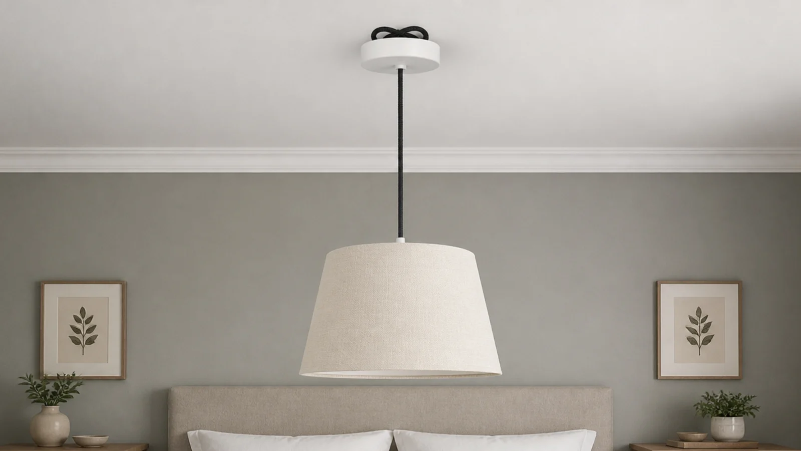 excess fabric cord looped neatly at a bedroom ceiling canopy