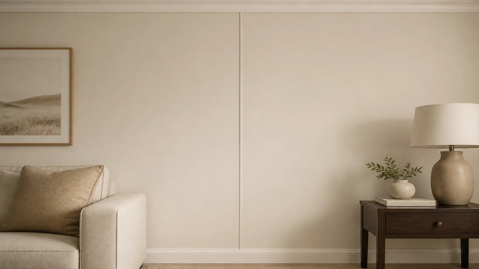 paintable cord cover running neatly down a living room wall