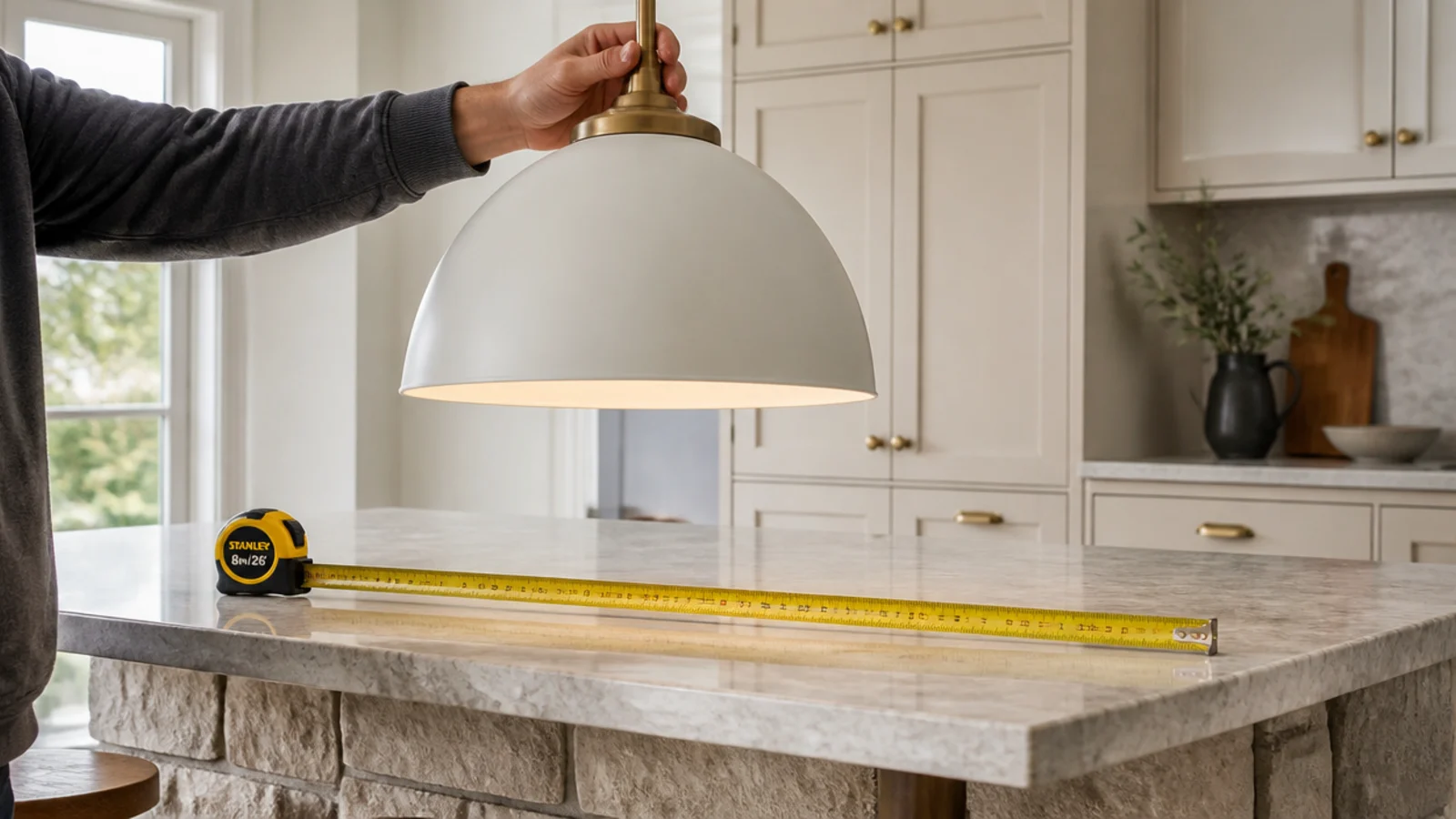 shade diameter compared against the depth of an island counter