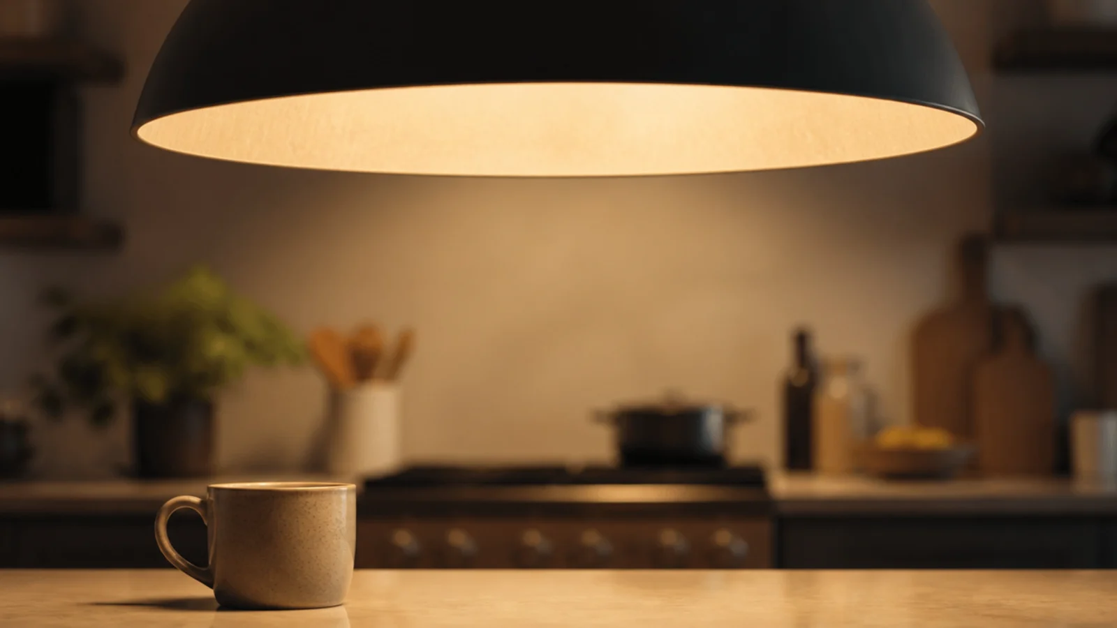 view from a kitchen stool showing no bulb inside the shade