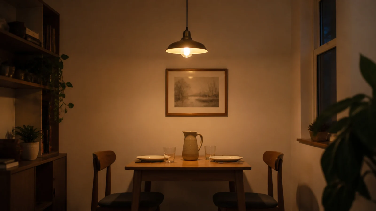 warm bulb lighting a small room evenly without harsh shadow