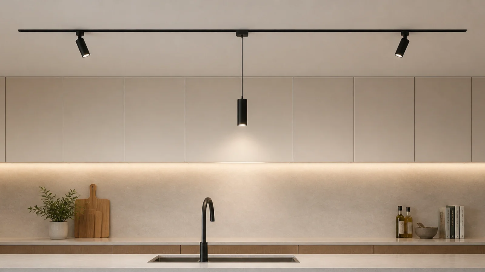 small pendant clipped onto a recessed magnetic ceiling track