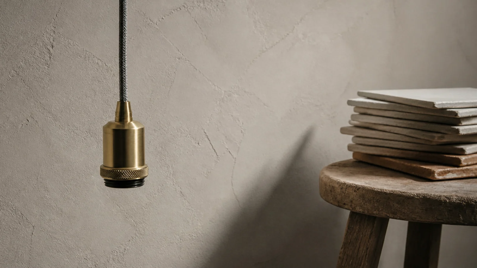 minimal bare socket pendant with a machined collar and cloth flex