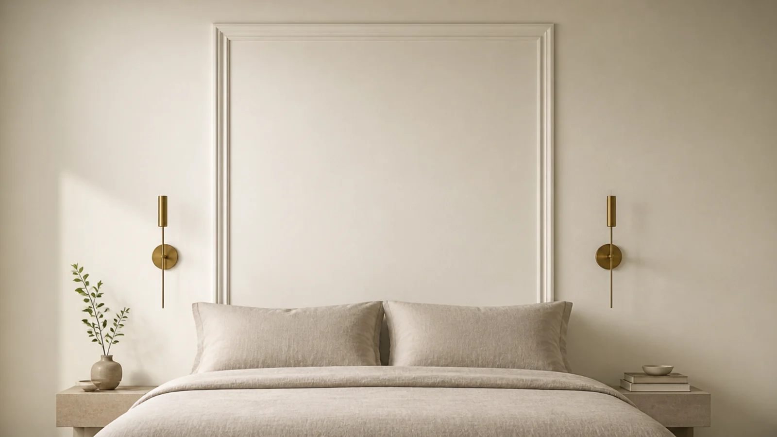 picture frame moulding rectangle painted behind a bed as a headboard