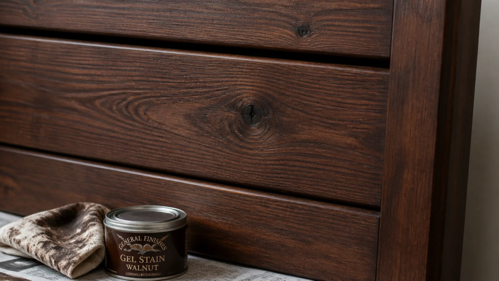 pine headboard boards stained deep walnut with gel stain over conditioner