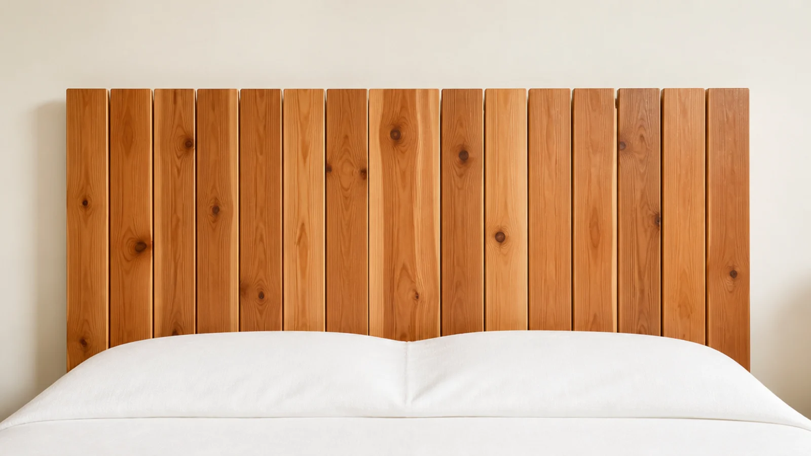 flat topped cedar fence pickets assembled into a budget wood headboard