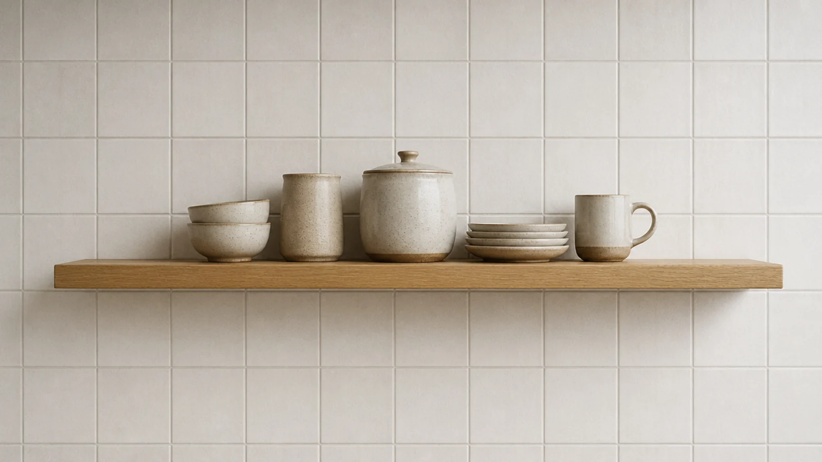 floating kitchen shelf ending with equal gaps at both sides of a wall