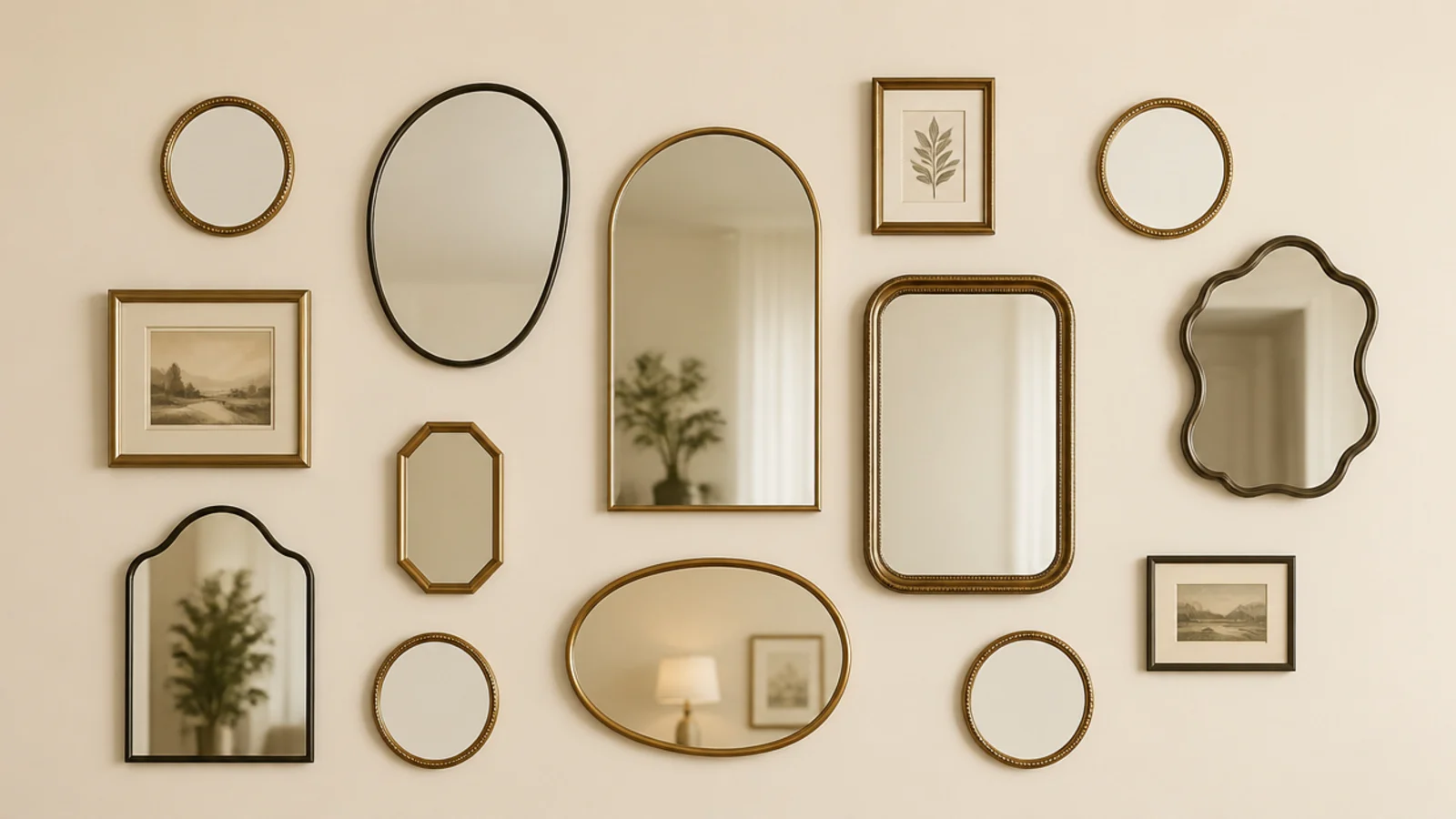 set of identical small round mirrors spread across a cluster wall