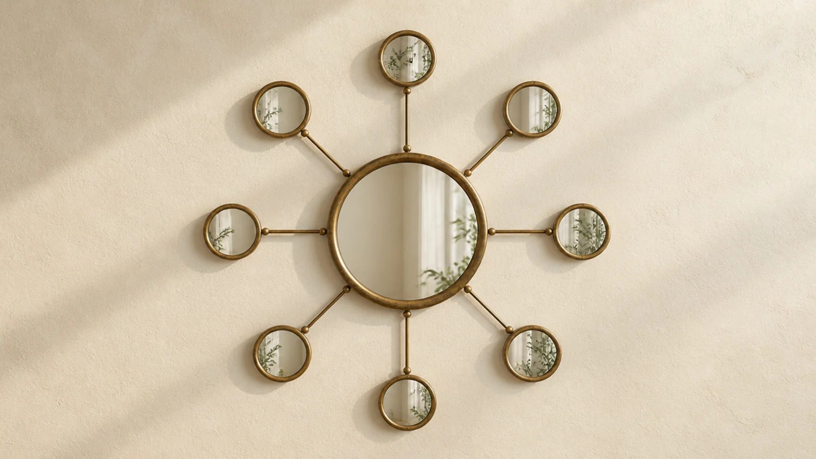 small round mirrors radiating outward from one larger central mirror
