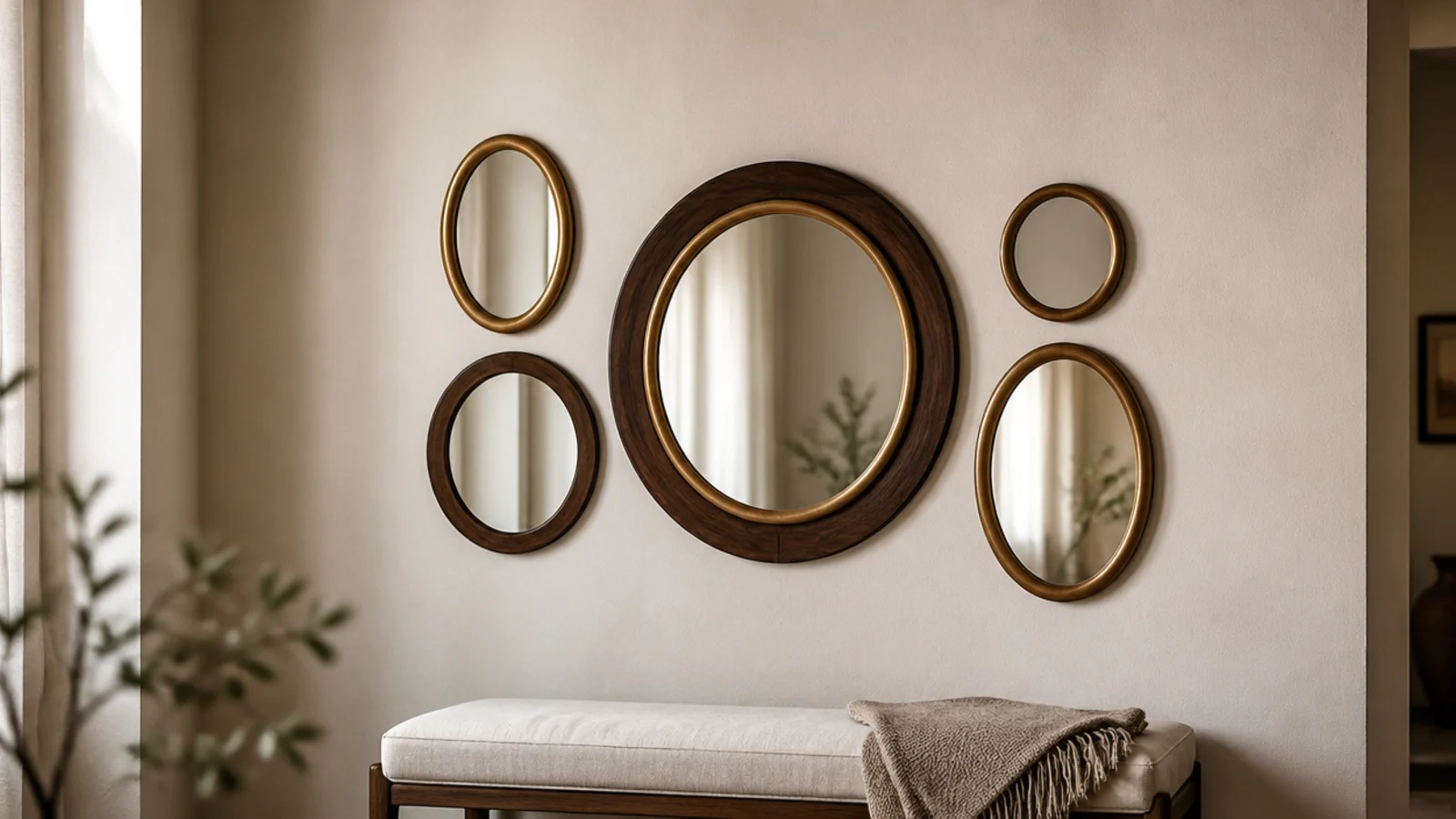 mirror cluster reduced to two frame finishes in brass and walnut