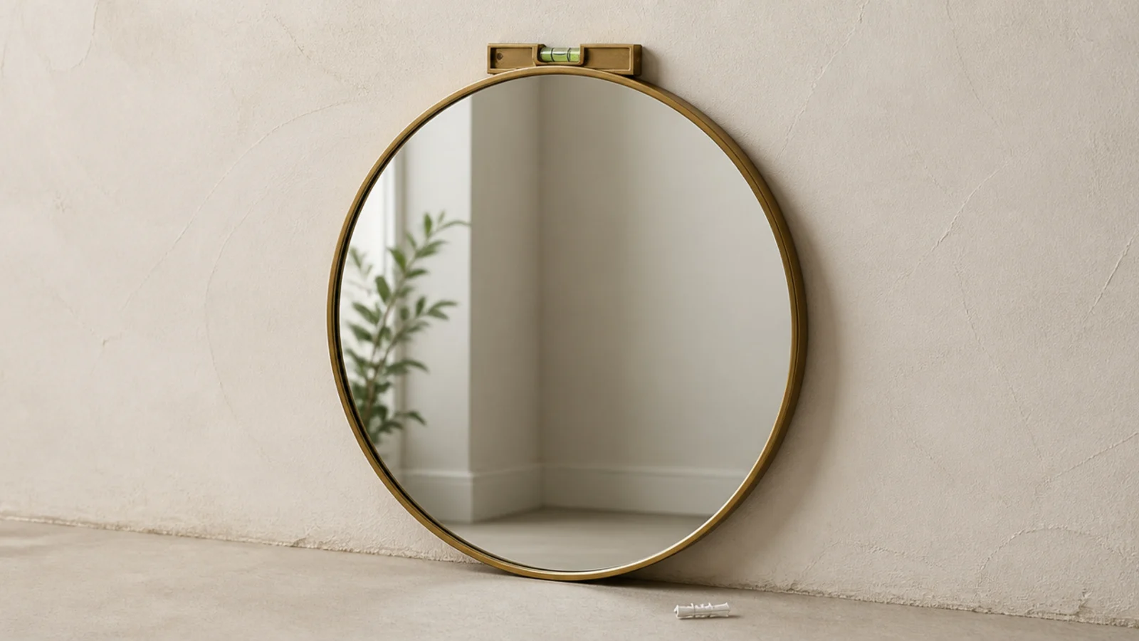 round wall mirror hanging dead level on two new toggle bolt fixings