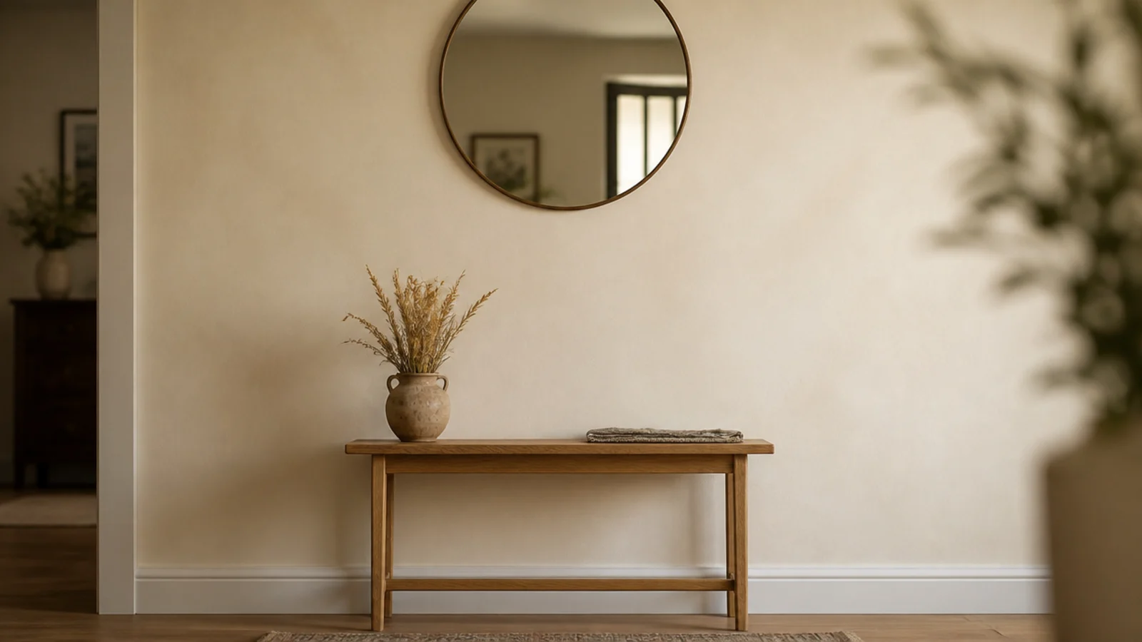 wall mirror hung too high above a console leaving an awkward gap