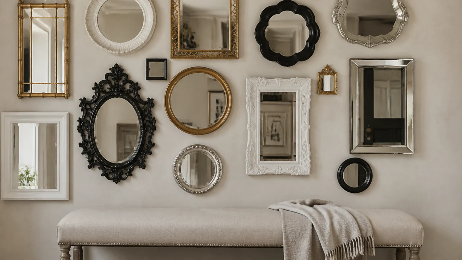 mirror wall combining gilt chrome black and painted frames together