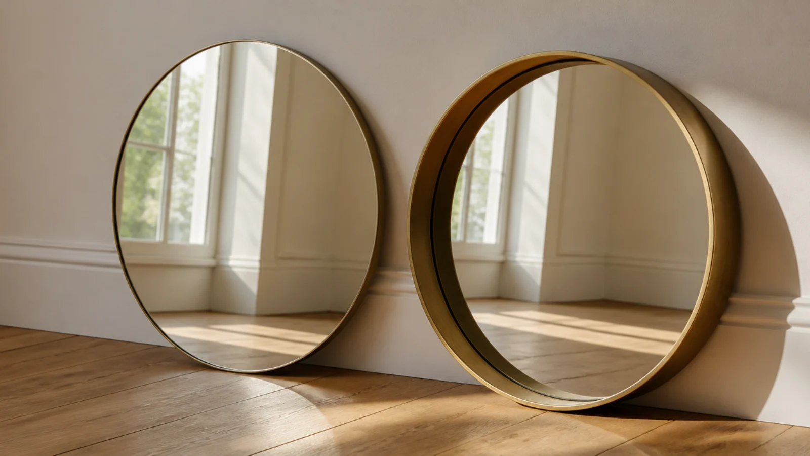 two round mirror frames compared showing thin and thick rim profiles