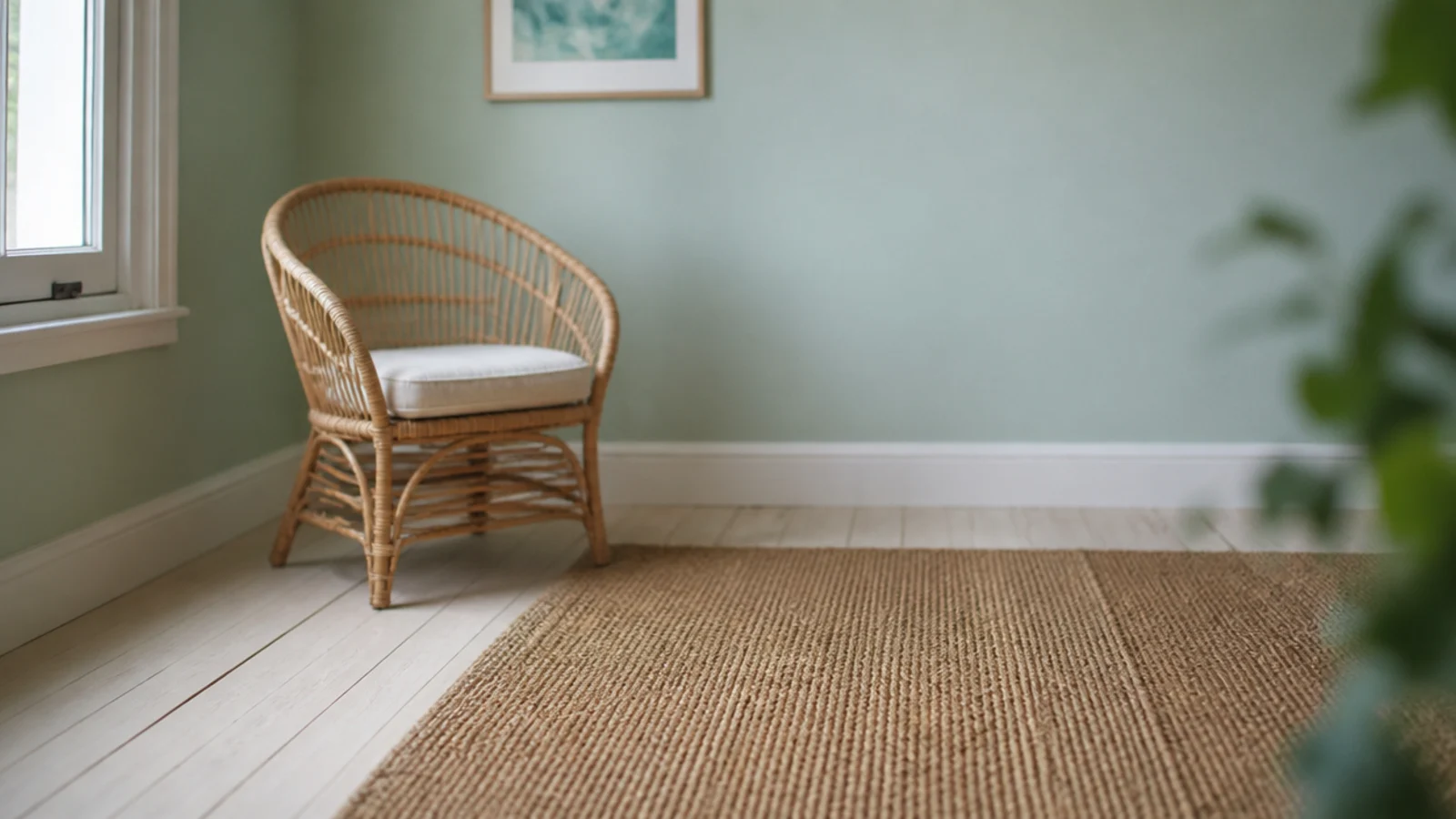 chunky jute rug placed in a dry corner away from any table
