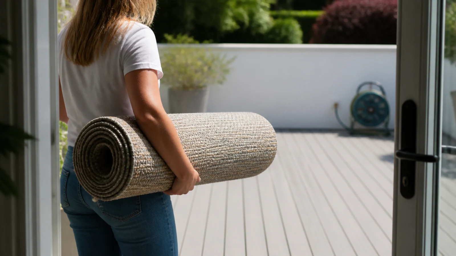 rug rolled and carried outdoors for its annual clean and airing