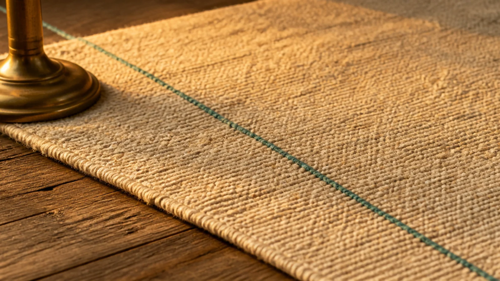 thin turquoise line threaded through an otherwise cream rug field
