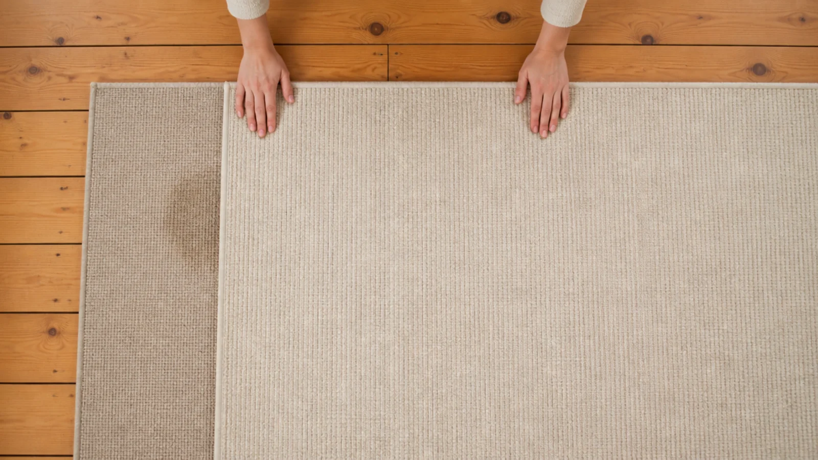 top rug positioned to sit over a marked area of a base rug