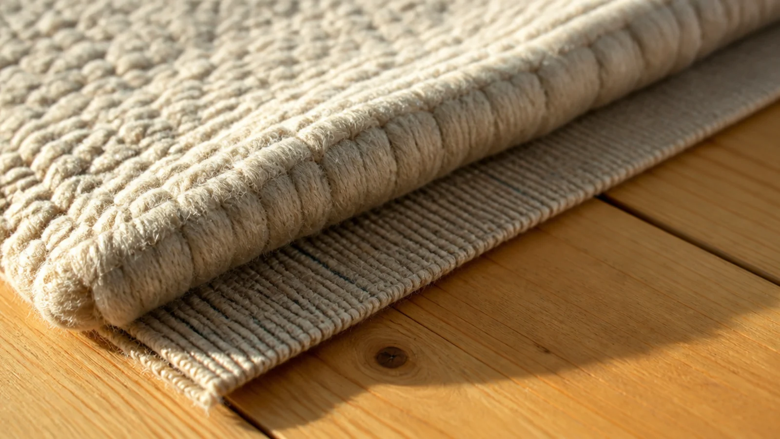 raised edge of a thicker top rug sitting on a thin flat base