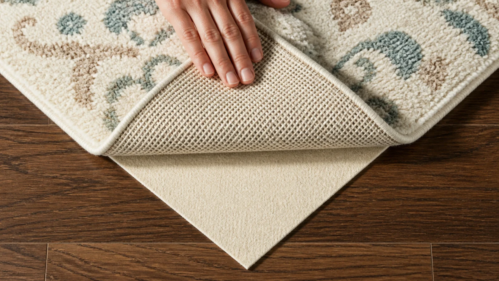underside of a hand tufted rug showing its glued scrim backing