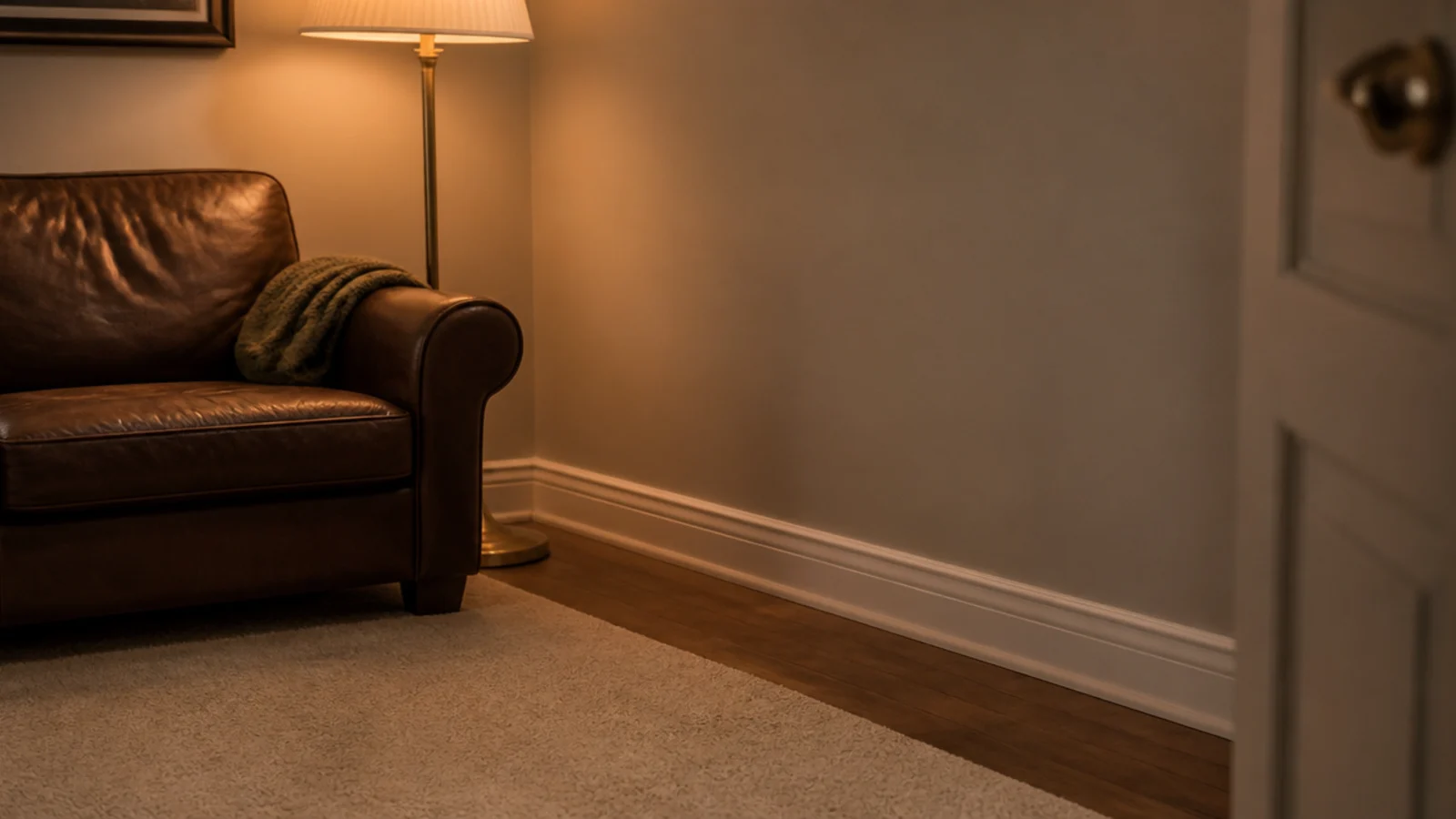 plain oversized rug leaving even bare walnut floor at the perimeter