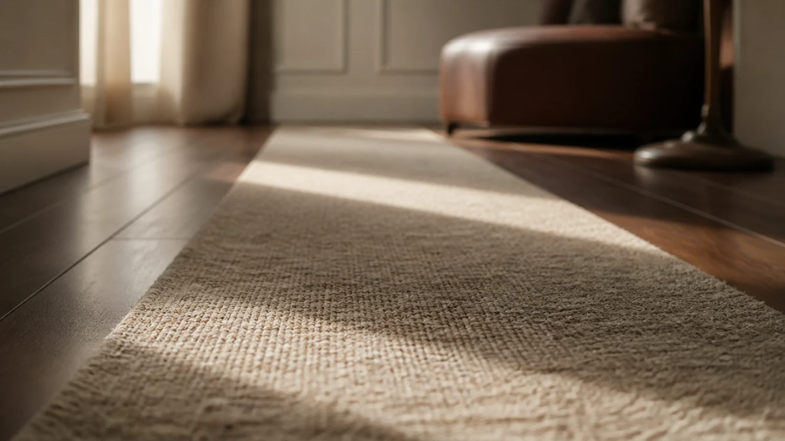 wool nylon blend rug running through the main walking route of a room