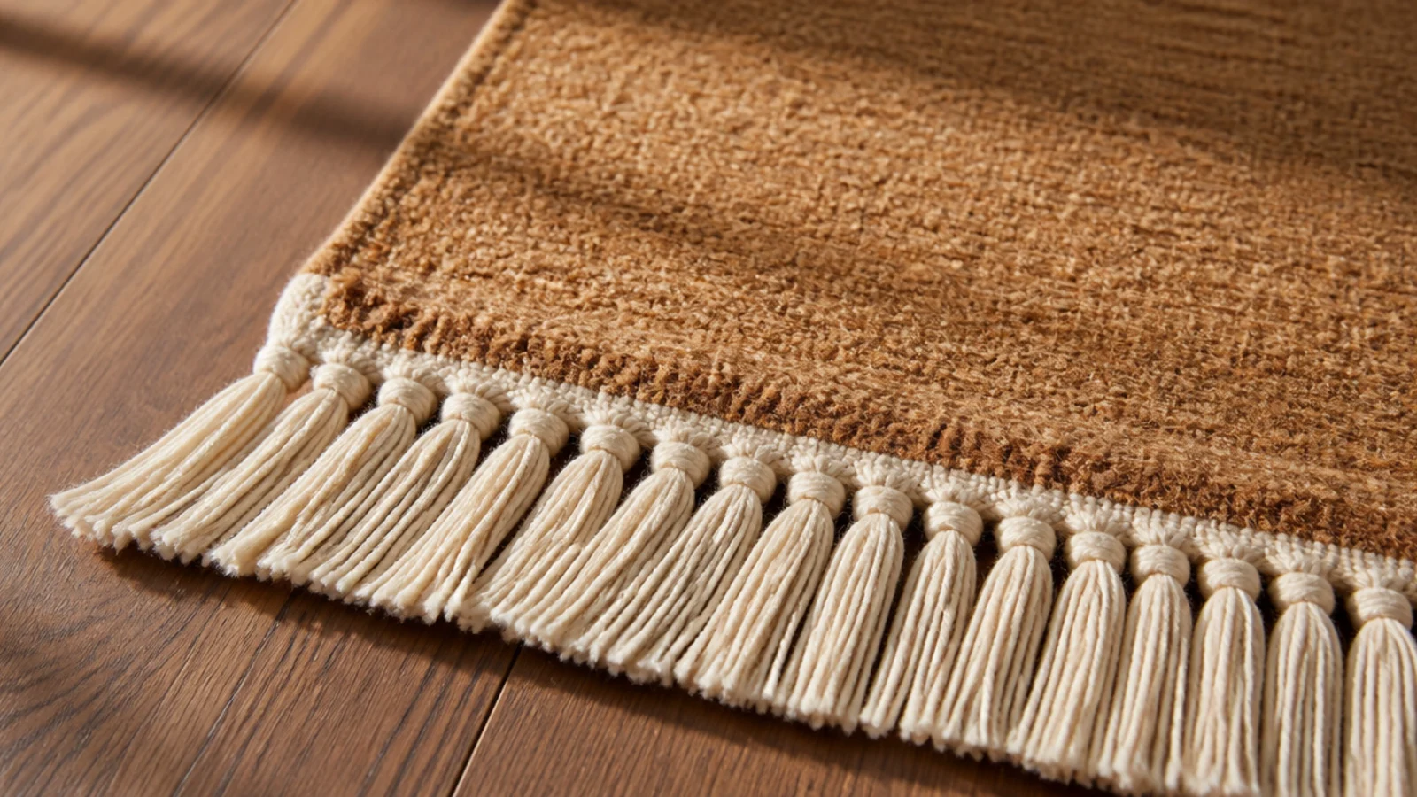 hand tied fringe emerging from the woven foundation of an old rug