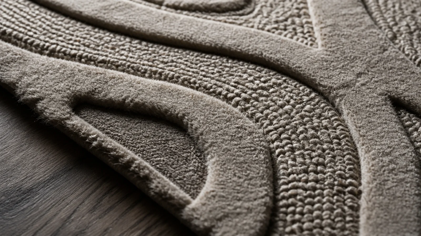 carved wool rug where cut and loop areas throw their own shadows