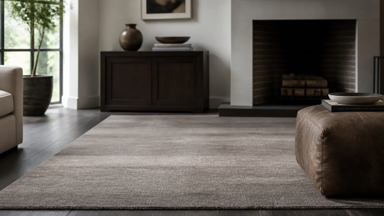 soft tonal banding running across a modern solid coloured rug