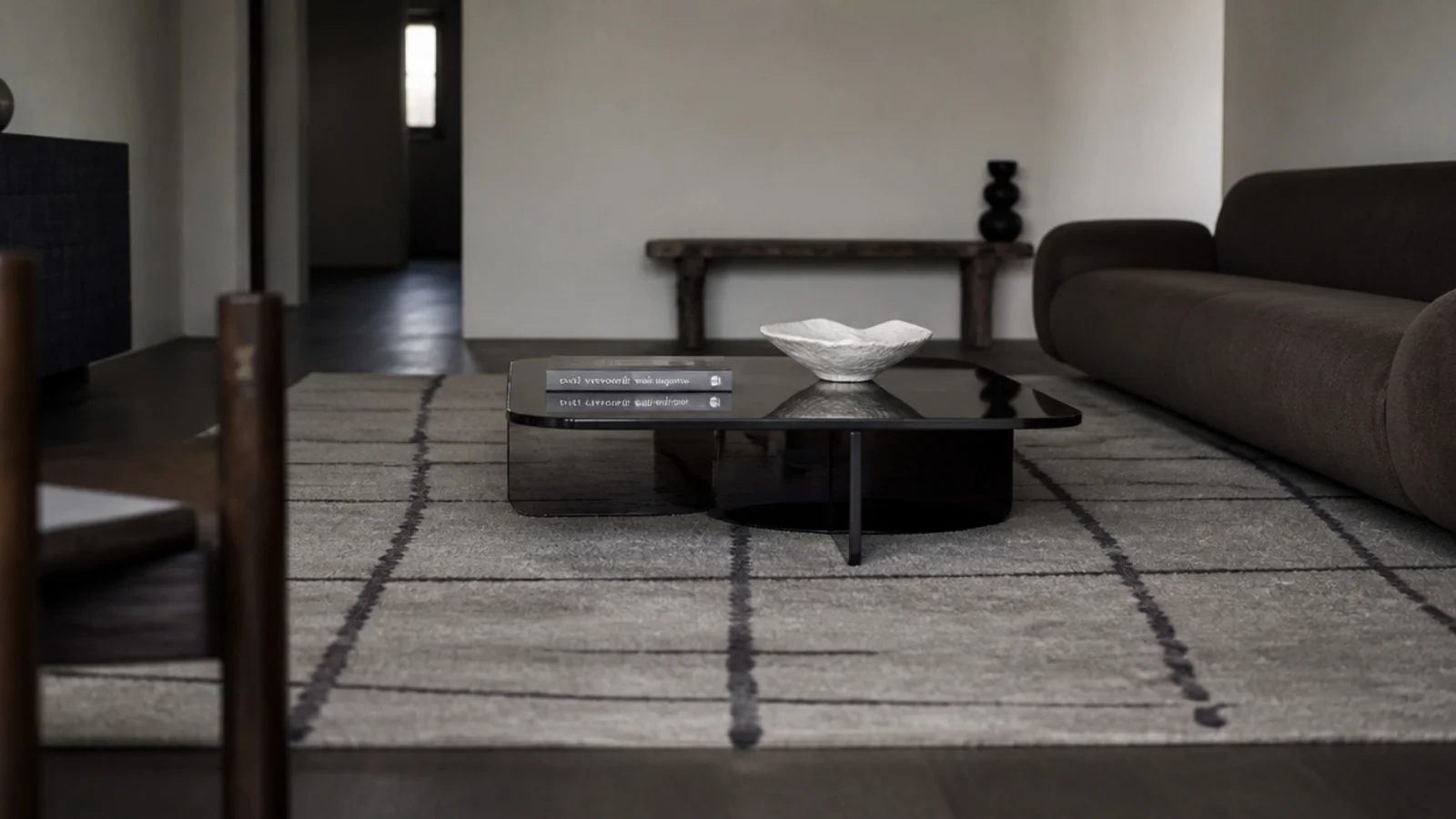 irregular grid pattern spread across a contemporary living room rug