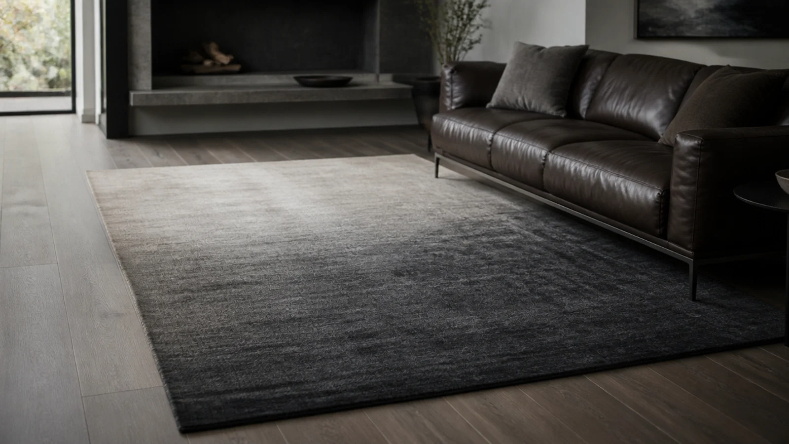 graduated rug moving slowly from pale stone to deep charcoal