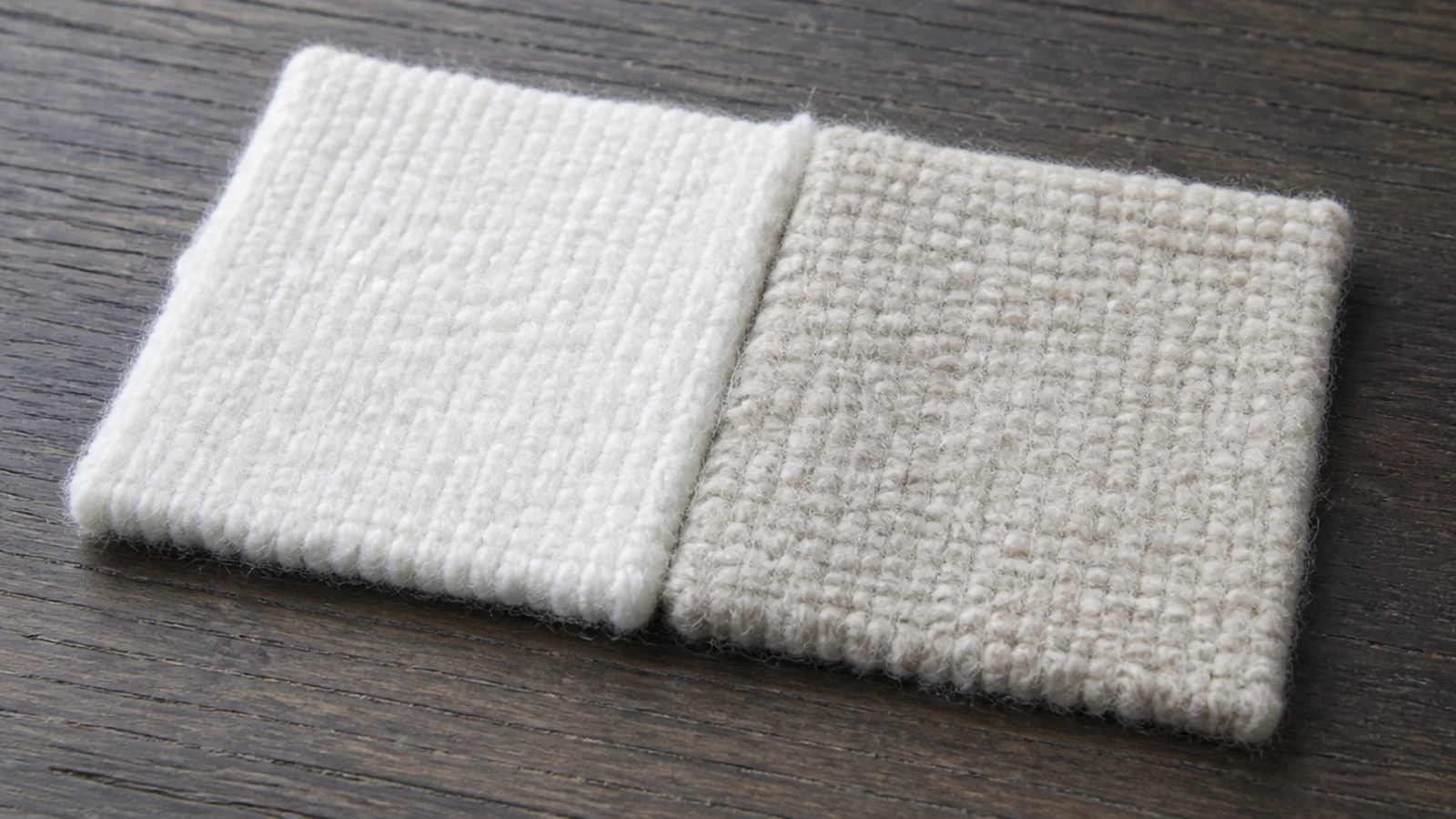 bright white new zealand wool pile compared against a duller sample