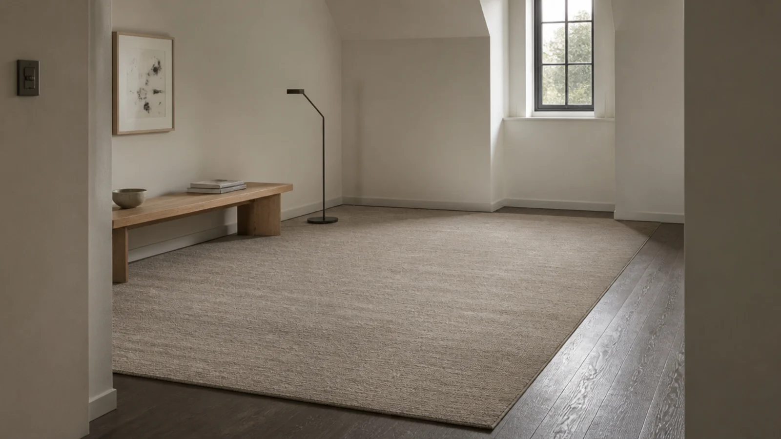 broadloom carpet cut and bound to an exact modern room size