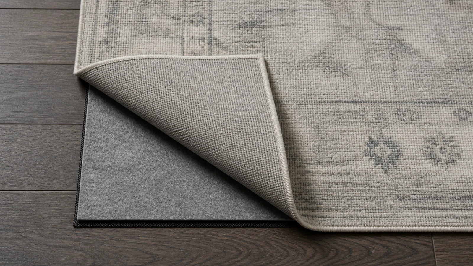 thin low profile pad keeping a modern rug flush to the floor