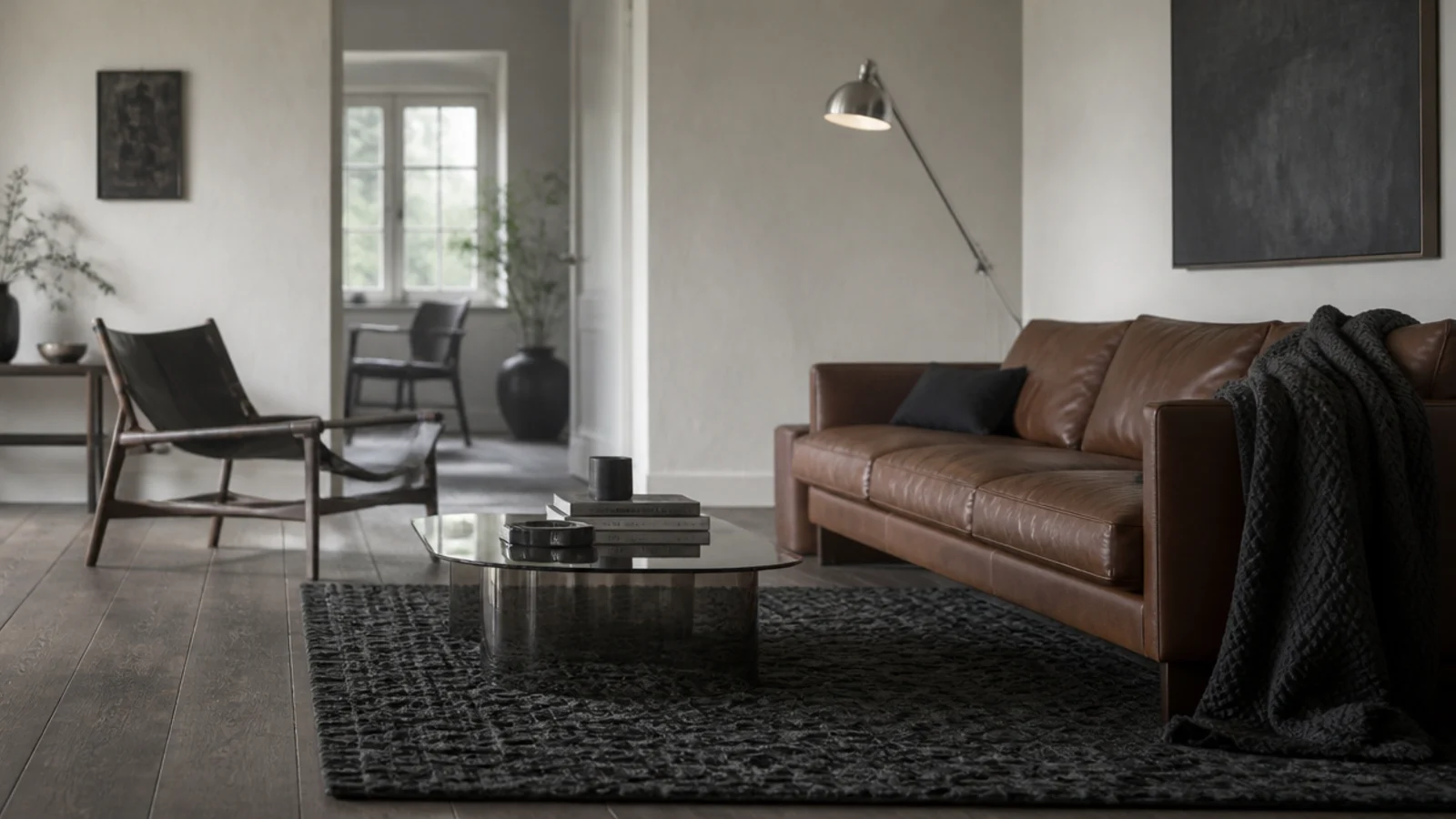 modern rugs in a living room over fumed oak with a carved wool surface